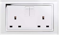 Retrotouch Crystal 13A 2-Gang DP Switched Plug Socket White Glass with Chrome Trim