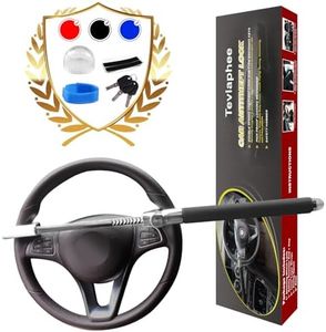 Tevlaphee Steering Wheel Lock Anti Theft Car Device Universal Theft Prevention Car Lock Adjustable Double Hook Emergency Hammer Window Breaker Self Defense Heavy Duty Secure (Black)