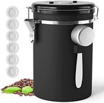 9SHOME Airtight Stainless Steel Coffee Canister, Coffee Bean Storage Container with Date Tracker, 6 CO2-Release Valve and Measuring Scoop for Beans, Grounds, Tea, Flour, Cereal, Sugar, Large 1800ml/60oz