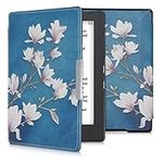 kwmobile Case Compatible with Kobo Aura H2O Edition 1 Case - eReader Cover - Magnolias Taupe/White/Blue Grey