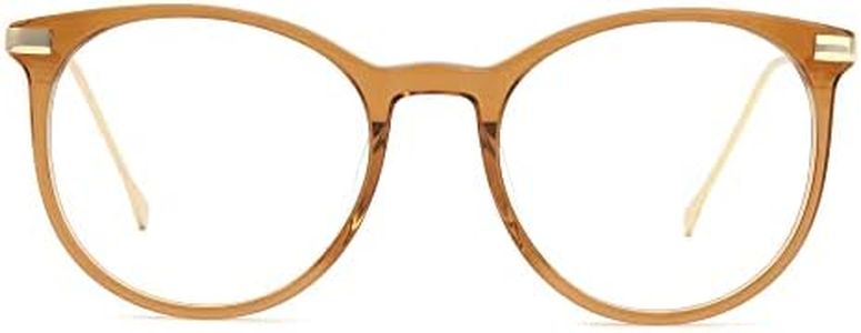 Zeelool Classic Round Eyeglasses Non-prescription Metal End Piece Eyewear Frame for Women Men Lenid ZWA311167, Zwa311167-06 Brown, Medium