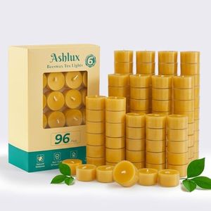 Ashlux Beeswax Tea Lights Candles 96 Pack, 6H Clean Burn in Acrylic Cup | Smokeless, Non-toxic, Cotton Wicks, Long Burning Tea Candles for Emergency, Relaxing, Meditation, Wedding&Home Decor