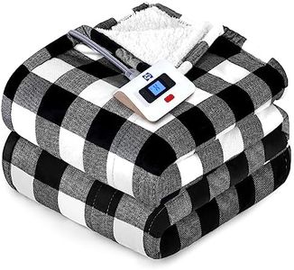 SEALY Electric Blanket Twin Size, Plaid Short Plush & Sherpa Electric Throw Blanket with 10 Heating Levels & 1-12 Hours Auto Shut Off, Machine Washable, Black