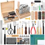 Leather tooling kit, Leather Working Tools and Supplies, Leathers Craft Kits with Instructions, Tool Holder, Wooden Storage Box, Leathers Stamping Set