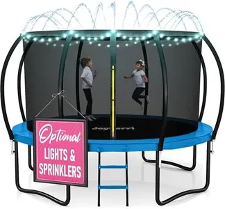 Trampoline for Kids and Adults - 8Ft 10Ft 12Ft 14FT Trampoline with Net - with Bonus Sprinkler and LED Lights/ASTM Certified/Extra Sturdy Recreational Outdoor Trampolines