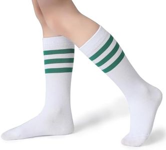 Pareberry Boys Girls Over the Calf Striped Tube Socks Cotton Soft Retro Athletics Socks for Kids Age 4-9 (US, Age, 6 Years, 9 Years, A05-Green/White)