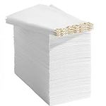 Prestee 50 Disposable Bathroom Napkins | Linen Feel Disposable Paper Hand Towels | Single-Use Cloth-Like Guest Towels | Dinner or Wedding Napkins (White)