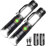 REHKITTZ Torch Led Torches Rechargeable (Including Battery) 2000 Lumens Mini Magnet Torches Super Bright Tactical Flashlight COB Work Light Powerful Torch for Hiking Camping Walking(2 Pack)