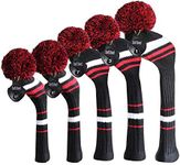 Scott Edward Knit Golf Club Cover for Woods and Driver Set of 5 Head Covers Protect Driver Wood(460cc) 1 Fairway Wood2 and Hybrid/UT2 with Rotating Club Number Tags (Red White)