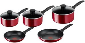 Tefal Bistro B097S544 5 pcs Non-Stick Cookware Pots & Pan Set, Red