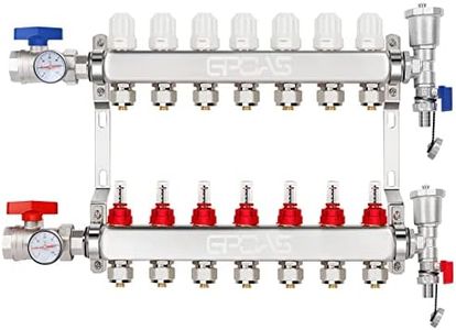 7 Loop PEX Manifold Radiant Floor Heating Set 1/2" PEX Tubing Stainless Steel Set For Hydronic Radiant Floor Heating