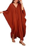 Bsubseach Women Casual Kaftan Dress Batwing Sleeve Plus Size Swimsuit Cover Up Maxi Caftan Dresses Burnt Orange