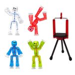 Zing Stikbots, Set of 4 Clear Stikbot Poseable Action Figures and Mobile Phone Tripod, Stop Motion Animation Toys, Great for Kids Ages 4 and Up