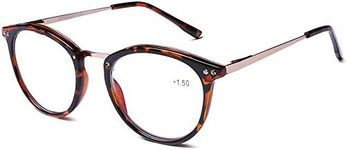 DOOViC Blue Light Blocking Glasses Round/Tortoiseshell Frame Computer Glasses No Magnification Large Lens Spring Hinge Metal Eyeglasses for Women/Men +0.0
