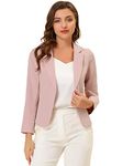 Allegra K Women's Open Front Office Work Business Crop Suit Blazer Jacket Pink-Solid Large