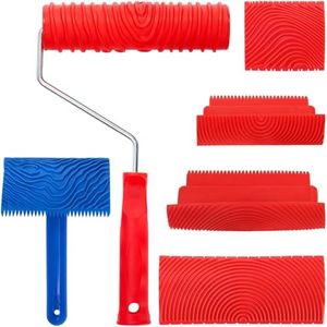 DEAYOU 6 Pack Wood Grain Tool Set, 7" Faux Wood Graining Roller, DIY Rubber Wood Pattern Paint Tool with Handle for Wall Art Painting Room Decoration