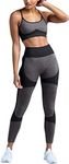 HAODIAN Women's Workout Sets 2 Piece Seamless Slim Fit Yoga Leggings with Sports Bra Clothes Set, Black, Medium