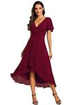 Ever-Pretty Women's Chiffon V-Neck Short Ruffled Sleeves Evening Gowns Wedding Guest Dress Burgundy 12UK