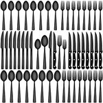 Black Silverware Set with Steak Knives, CEKEE 72-Piece Stainless Steel Flatware Set for 12, Cutlery Kitchen Utensils Set for Home Hotel, Includes Knife Fork Spoon Set, Heavy Duty & Mirror Polished