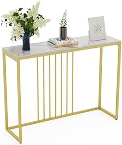 Slim Console Table Hallway Unit: White Marble Top Consoles Desk Long 120cm High Gloss Sintered Stone Marbles Effect and Gold Frame Narrow Tall Modern Sofa Side Tables Entrance Living Room