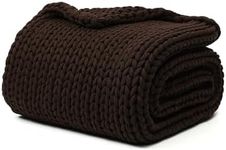 YnM Cotton Weighted Blanket, Handmade Chunky Knitted Design, Soft and Cozy, Temperature Regulating and Breathable, Machine Washable Throw for Sleep or Home Decor (Chocolate Brown, 60x80 Inch, 25lbs)