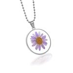 Saizen Dry Purple Sunflower with glass stianless steel pendant locket