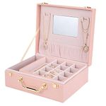 SIBY Leather Jewelry Organizers Storage Box For Necklaces Earrings Rings Bracelets Watches|Bangle Box For Women With Removable Tray|Jewelry Boxes With Two Layers Display For Girl'S Gift, Pink