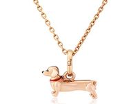 Gemma J Rose Gold Cute Designer Dachshund Dog Pendant with Bespoke Red Enamel Collar Feature