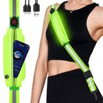 LED Reflective Belt Sash with Phone Bag - Fitense Safety Lights for Walking at Night with Phone Holder, High Visibility Rechargeable Light Up Running Safety Gear Belt for Men Women Kids Dog, Green