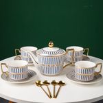 CwlwGO-Bone China Blue and White Tea Cup Sets,Ceramic Coffer Cup and Saucer Service for 4,Afternoon Porcelain Teapot and Cup Set,Tea Sets for Women and Adults.