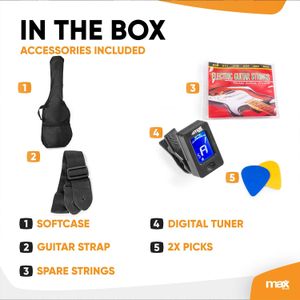 Max GigKit Electric Guitar Pack – Red, Complete Starter Set