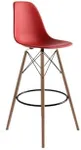 Inmod Molded Plastic Bar Stool with Wood Legs, Set of 2, Matte Red, Natural DSW Modern Barstools, Mid-century Molded Shell Armless Bar Stools