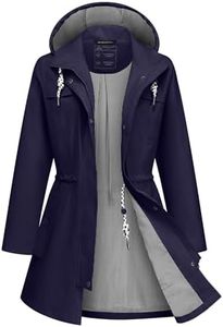 ATLASLAVA Rain Jacket Women Waterproof Long Lightweight Raincoat Hooded Windbreaker Outdoor Trench Coat NAVY BLUE-XL