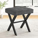 LUE BONA Vanity Stool, Square Linen Makeup Stool with Metal X Legs, Small Ottoman Stool Chair for Vanity, Modern Padded Vanity Seat Foot Rest Stool for Makeup Room, Living Room, Bathroom, Carbon Gray