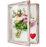 TJ.MOREE Flowers Shadow Box Display Case 13 x 16 Vintage Large Shadow Box Frame with Glass Window Door Farmhouse Deep Picture Frame Wedding Bouquet Memorabilia Photos Memory Box - White Pink