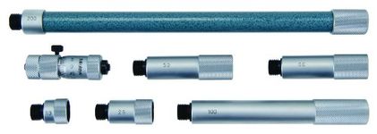 Mitutoyo 137-208 Tubular Vernier Inside Micrometer, Extension Rod Type, Carbide Tipped Face, 50-500mm Range, 0.01mm Graduation, -0.019mm Accuracy, 6 pcs Extension Rods