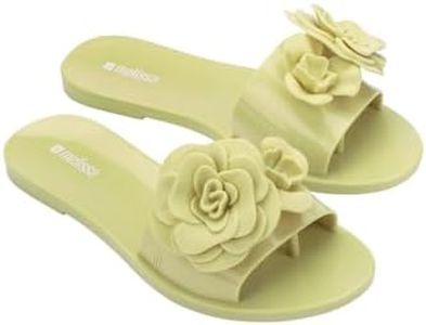 Melissa Babe Petals Slip-On Jelly Slides for Women, Green, 8