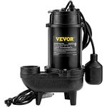 VEVOR Sewage Pump, 3/4 HP 5880 GPH 1050W, Submersible Cast Iron Ejector, with 2" Discharge and 10 ft Piggy-back Automatic Tether Float Switch, for Septic Tank