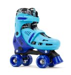 SFR Hurricane IV Adjustable Children’s Quad Skates | Push Button Easy Size Adjustment W. Double Click Lock Plastic Buckle Fastening | Comfortable Liner With Printed Graphics For Toddler Kids Beginner