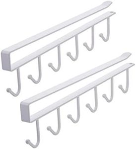AcbbMNS 2pcs Mug Hooks Under Cabinet, Coffee Cup Holder Hanger with 6 Hooks, Mug Holders Hanging Rack Under Shelf Kitchen Utensils Hooks No Drilling, White