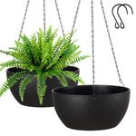 Gardrium Hanging Planters 12 inch Set of 2 Hang Flower Plant Pots with Drainage Plugs Chains Hooks for Garden Indoor Outdoor, Black