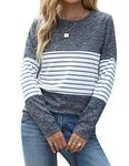 Blooming Jelly Women's Long Sleeve Tunic Tops Color Block T Shirt Crewneck Casual Pullover Trendy Fall Shirt 2024 (X-Large, Dark Grey-Stripe)