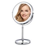 BRIGHTINWD 8 Inch Rechargeable Lighted Makeup Mirror with Dimmable Lights, 10X Magnifying Led Makeup Mirror, Double Sided Vanity Mirror with Lights, Brightness Adjustable Magnifying Mirror with Light