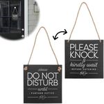 Do Not Disturb Door Sign Please Knock & Kindly Wait Double Sided Hanging Ornaments Stylish and Simple for Meeting in Progress Office Work Place Hotel Cafe Florist 15cm x 15cm x 0.3cm(Black)