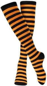 Dress Up America Halloween Socks - Cotton Orange and Black Striped Knee High Socks - Witches Socks - Perfect for Costumes and Festivities - Orange and Black Socks for Adults