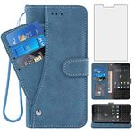 Asuwish Compatible with BlackBerry KEY2 Wallet Case and Tempered Glass Screen Protector Flip Purse Lanyard Credit Card Holder Stand Cell Accessories Phone Cover for Key 2 Two KEYtwo Women Men Blue