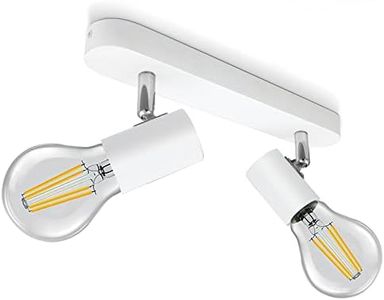 KYOTECH Lampada da soffitto Orientabili, con 2 faretti orientabili, adatta per 2 lampadine E27 non incluse max 61W, plafoniera per cucina, lampadario stile industriale (bianco,alluminio)