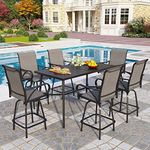 PHI VILLA 7 Piece Outoor Bar Dining Set, High Top Patio Bar Table and Chairs Set with 6 Outdoor Swivel Bar Stools & 40" Outdoor Bar Table for Yard, Garden and Terrace, Grey