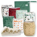 Nora's Nursery Cloth Diapers 7 Pack with 7 Bamboo Inserts & 1 Wet Bag - Waterproof Cover, Washable, Reusable & One Size Adjustable Pocket Diapers for Newborns and Toddlers - On The Farm