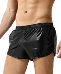 Casey Kevin Men's Metallic Shiny Boxer Shorts with Pockets Sparkly Sexy Hot Short Pants-Black,Large